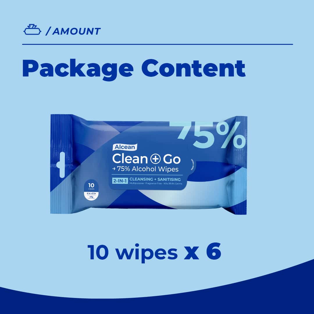 Alcean 75% Alcohol Classic Wipes - 10 wipes 6x Bundle Pack 2