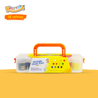 Astra Family A yellow box containing non toxic kids paint and KRAFTEE 12ct Washable Classic Paints.