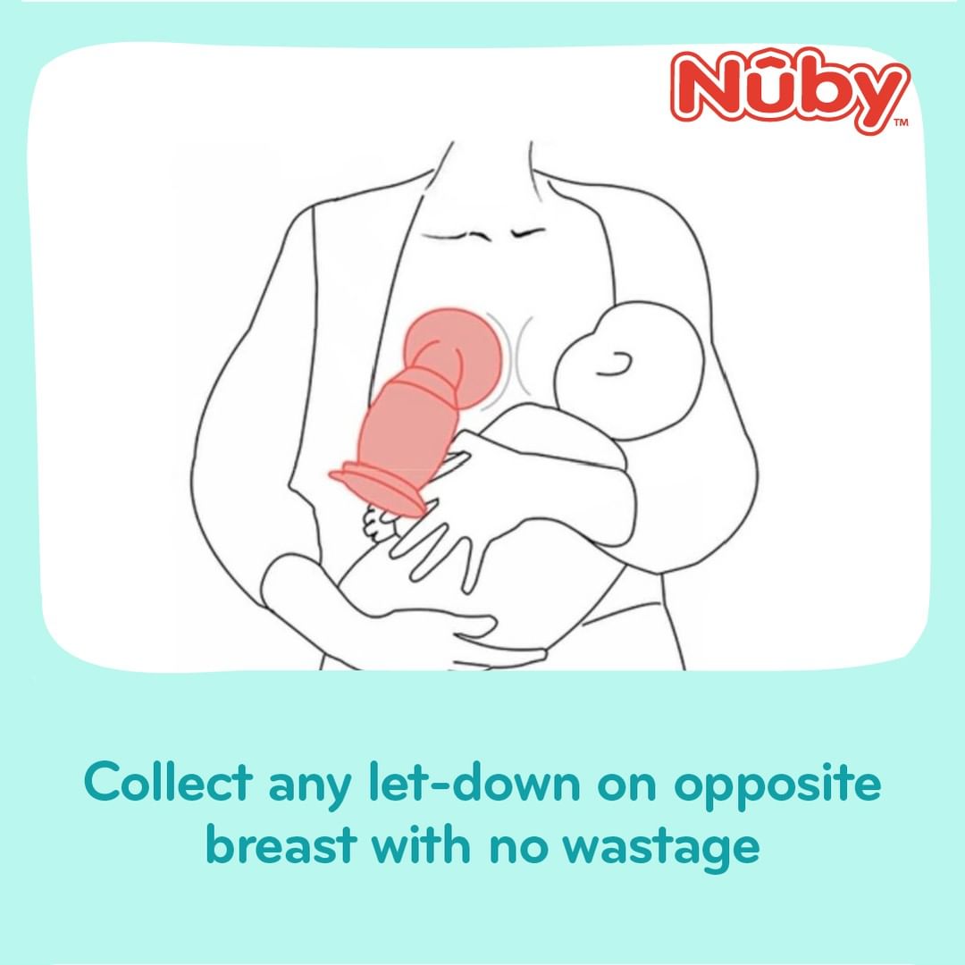 Astra Family A woman is cradling a Nuby Comfort Manual Silicone Breast Pump (Milk Collector) in her arms.