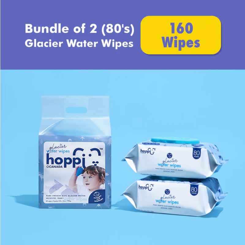 Hoppi Glacier Water Wipes 80's x 2 packs (2 Bundle)