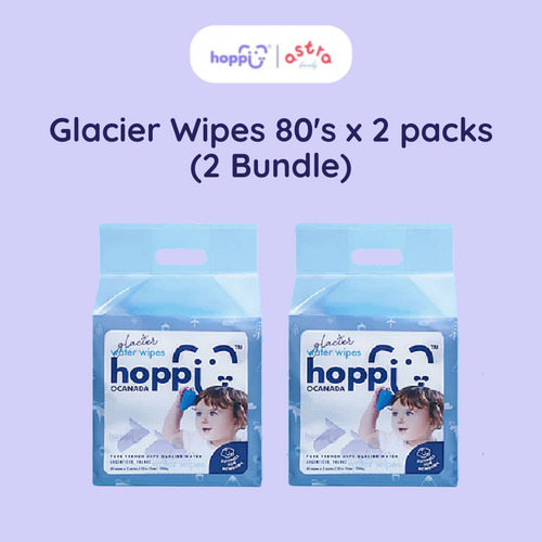 Hoppi Glacier Water Wipes 80's x 2 packs (2 Bundle)