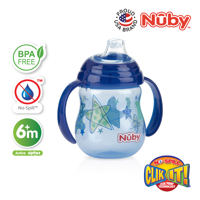 Astra Family A Nuby cup with a blue spout.