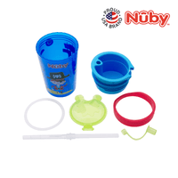 Astra Family A blue cup with a straw and other items.