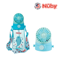 Astra Family A blue baby fan with a blue strap.