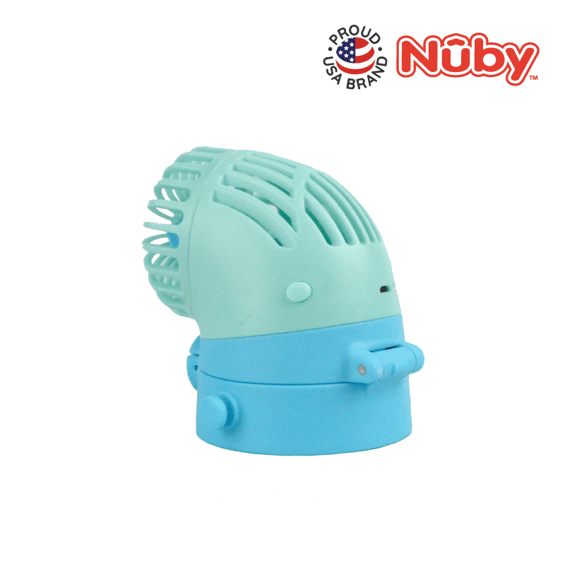 Astra Family A blue and green fan with the word nuby on it.