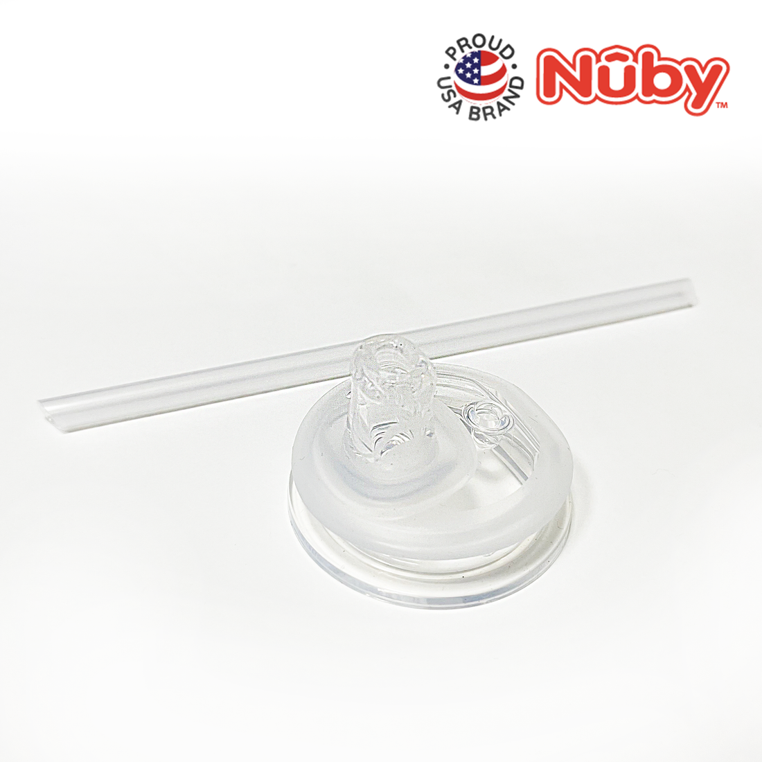 Astra Family A Nuby Bulk Replacement Spout with Straw for NB10774 water bottle with a plastic lid.