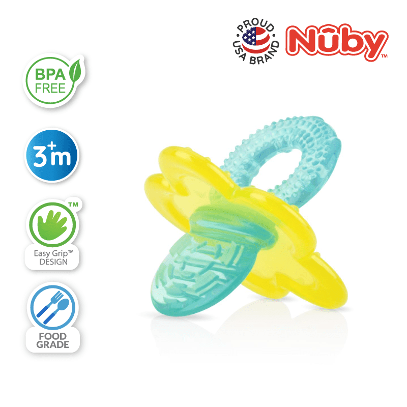 Astra Family A pacifier with the Nuby logo on it.