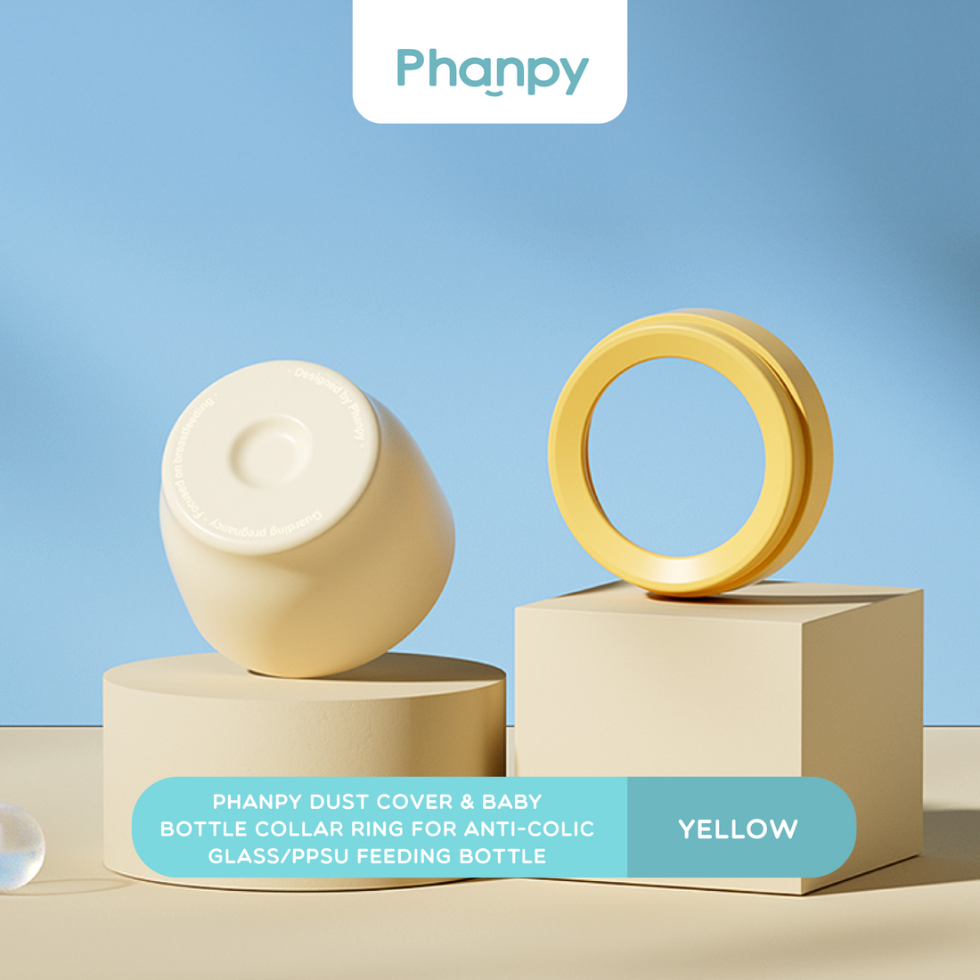 Phanpy Dust Cover & Baby Bottle Collar Ring for Anti-colic Glass/PPSU Feeding Bottle (Yellow)