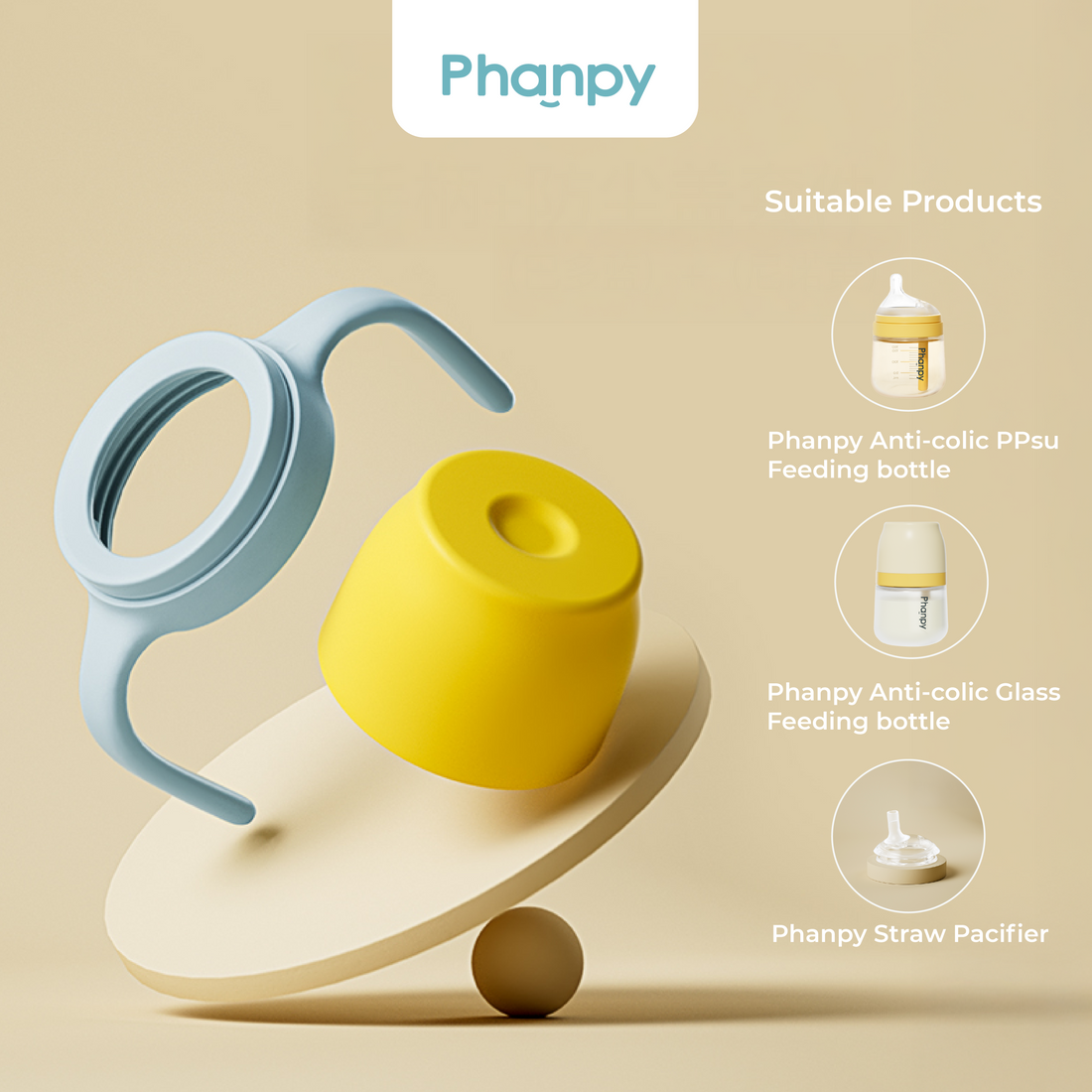 Phanpy Dust cover + Handle for Phanpy Toddler PPSU Straw Bottle (Yellow + Blue)