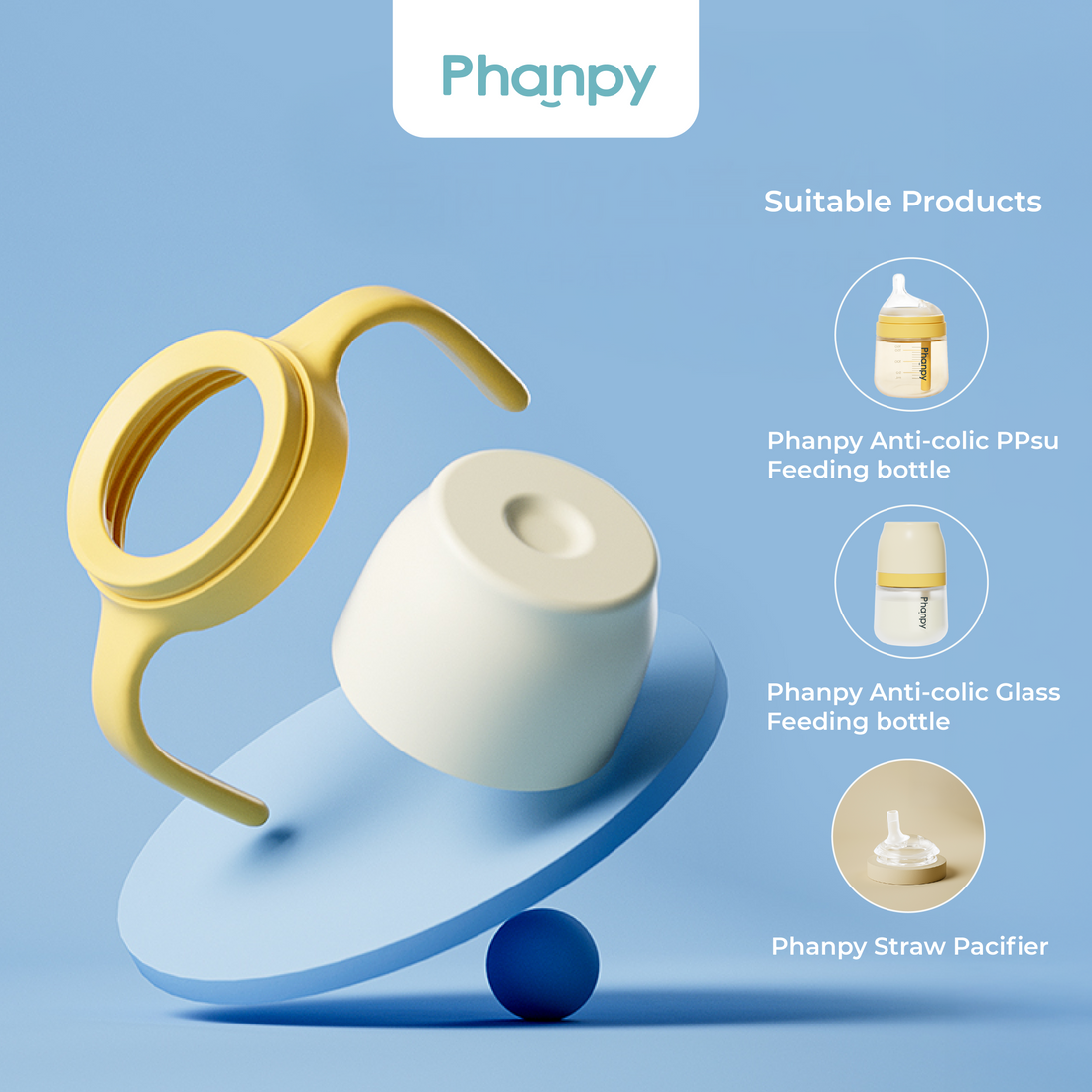 Phanpy Dust cover + Handle for Phanpy Toddler PPSU Straw Bottle ( White + Yellow)