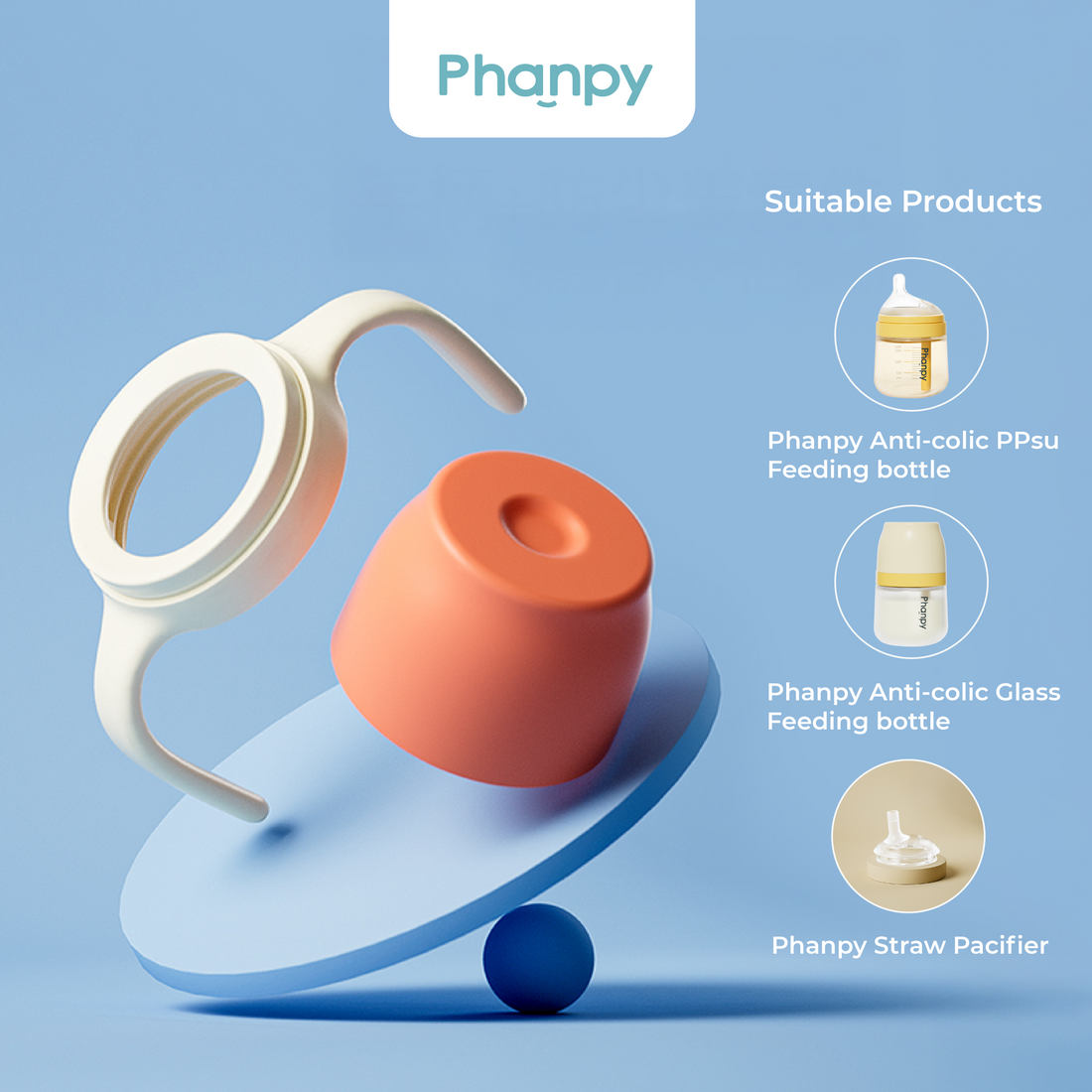 Phanpy Dust cover + Handle for Phanpy Toddler PPSU Straw Bottle (Orange + White)