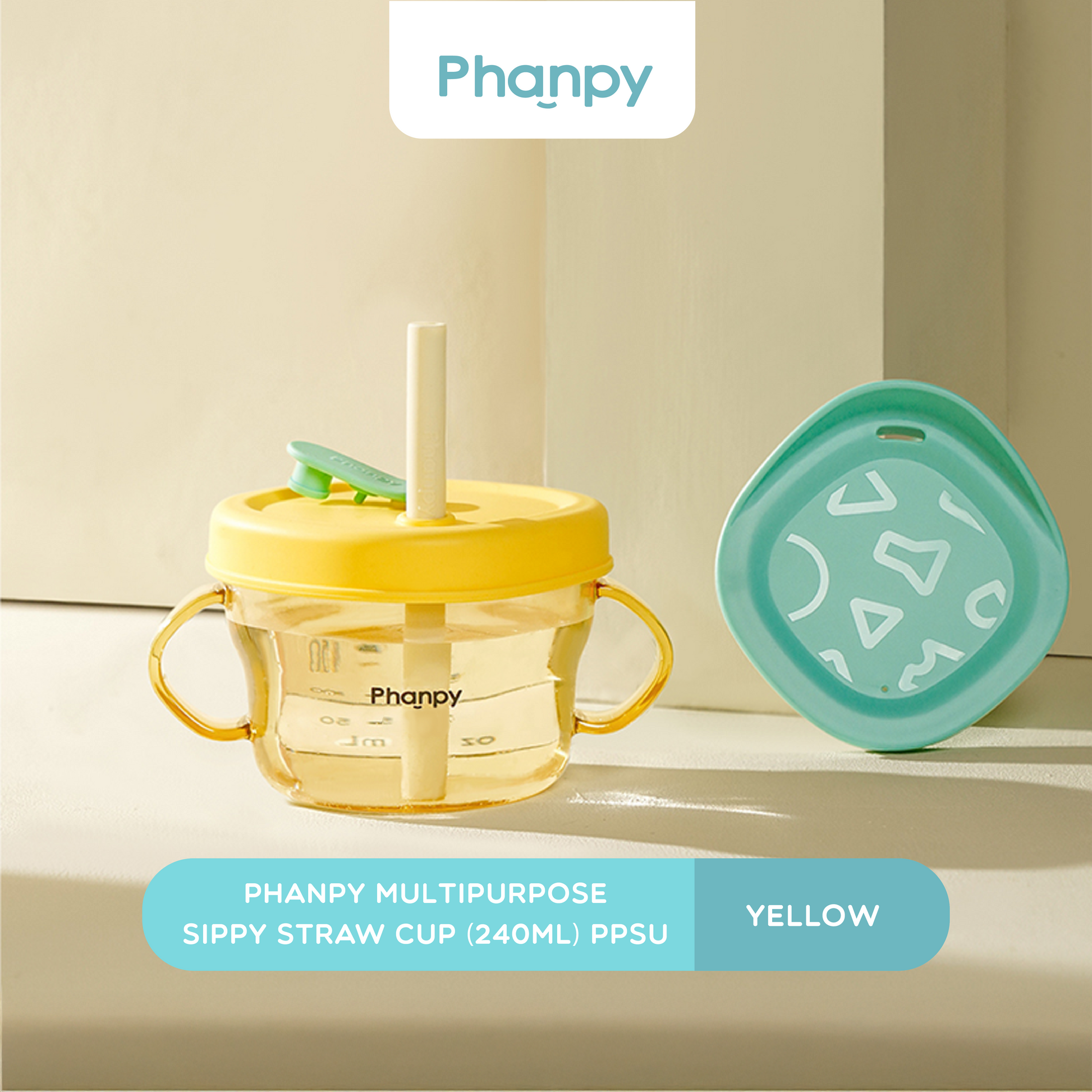 Phanpy Multipurpose Sippy Straw Cup 240ml - PPSU , Yellow.