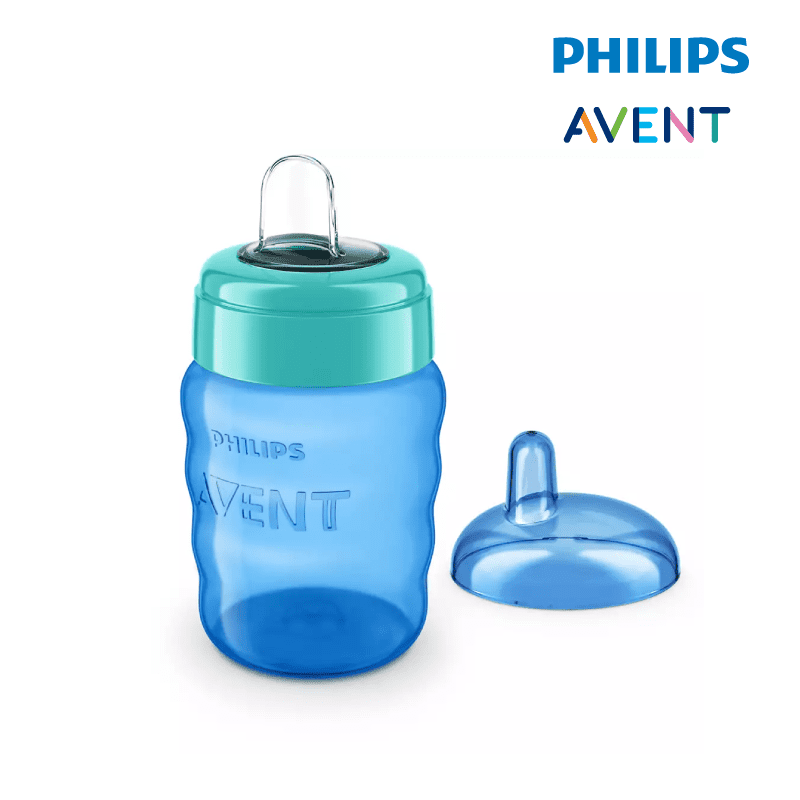 Astra Family Philips avent bottle with a blue lid.