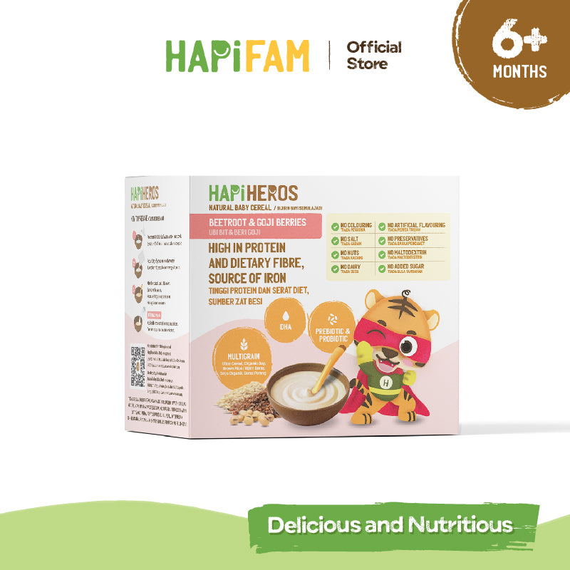 Astra Family HAPIHEROS Baby Cereal - Beetroot, Berries & Goji (20gx10) is a delicious baby porridge.