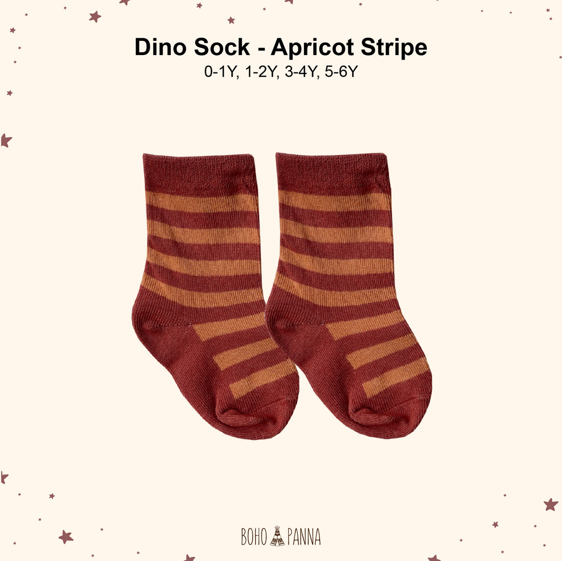 bohopanna basic dino sock apricot stripe