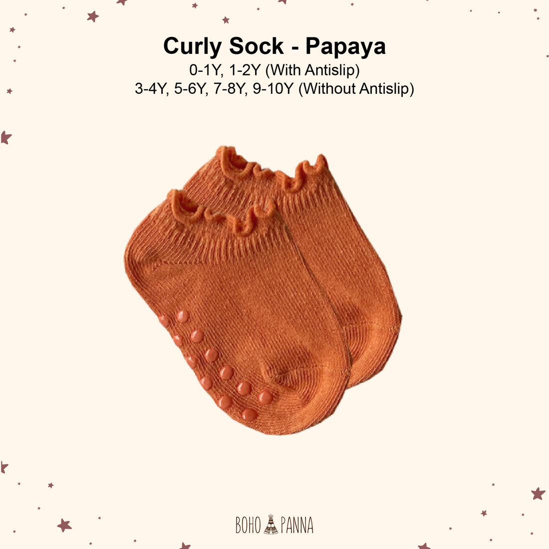 bohopanna curly sock papaya