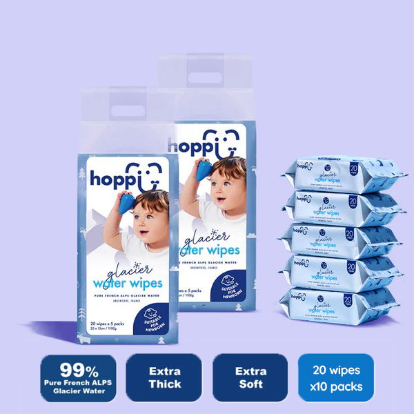 Hoppi Glacier Water Wipes x2