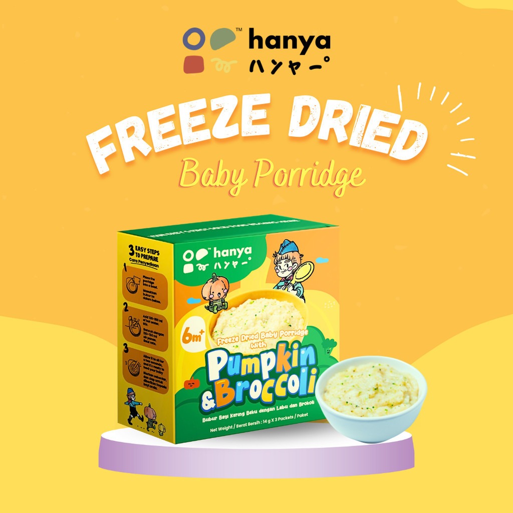 Hanya Freeze-Dried Baby Porridge with Pumpkin & Broccoli (3 packets x 14g)
