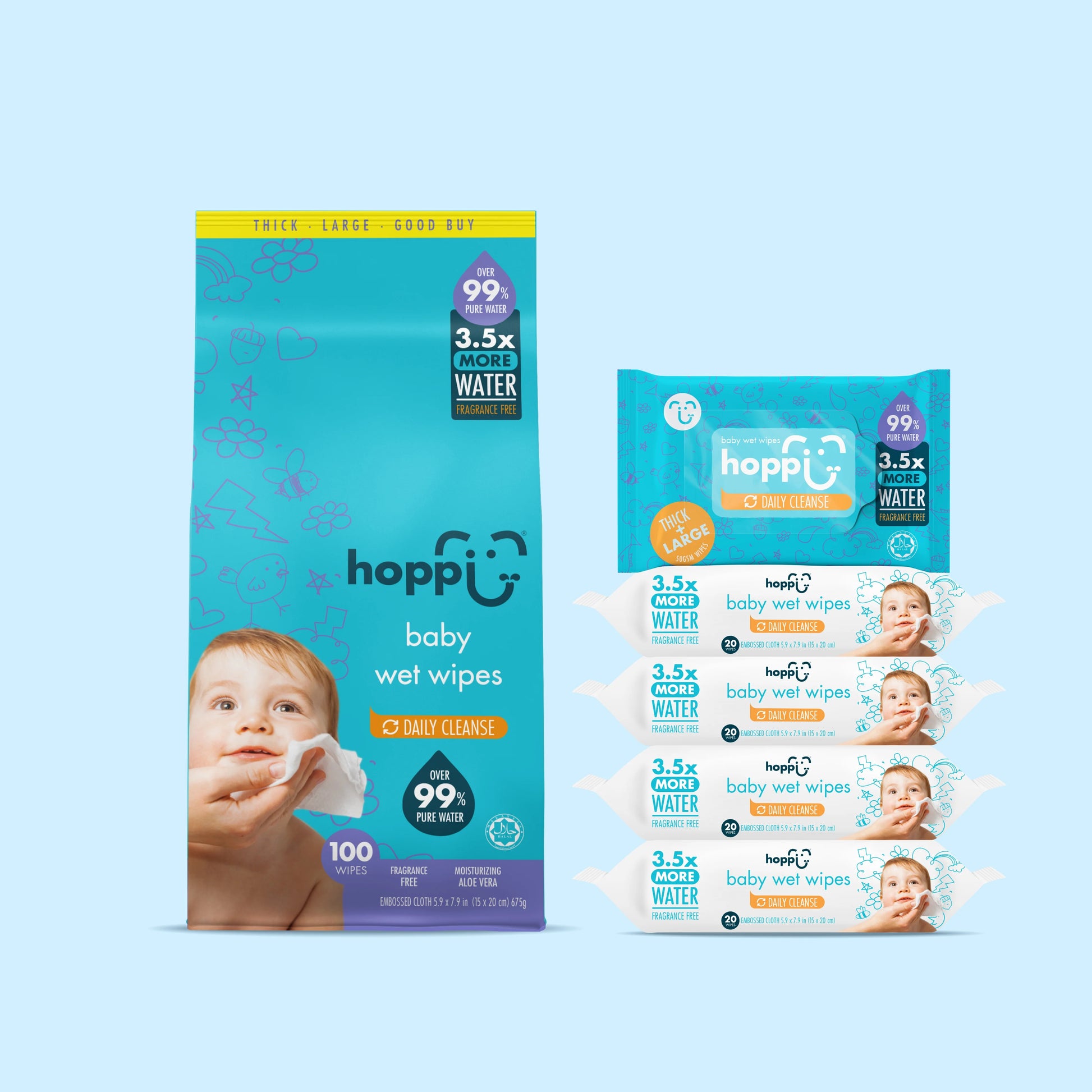 Hoppi 20 Sheets 5-In-1 Bundle Pack Baby Wet Wipes - Astra Family