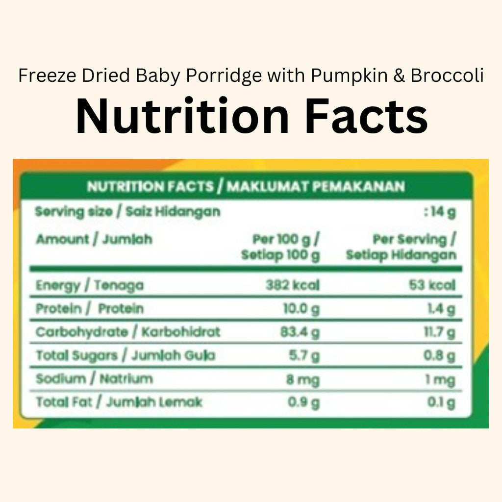 Hanya Freeze-Dried Baby Porridge with Pumpkin & Broccoli (3 packets x 14g)