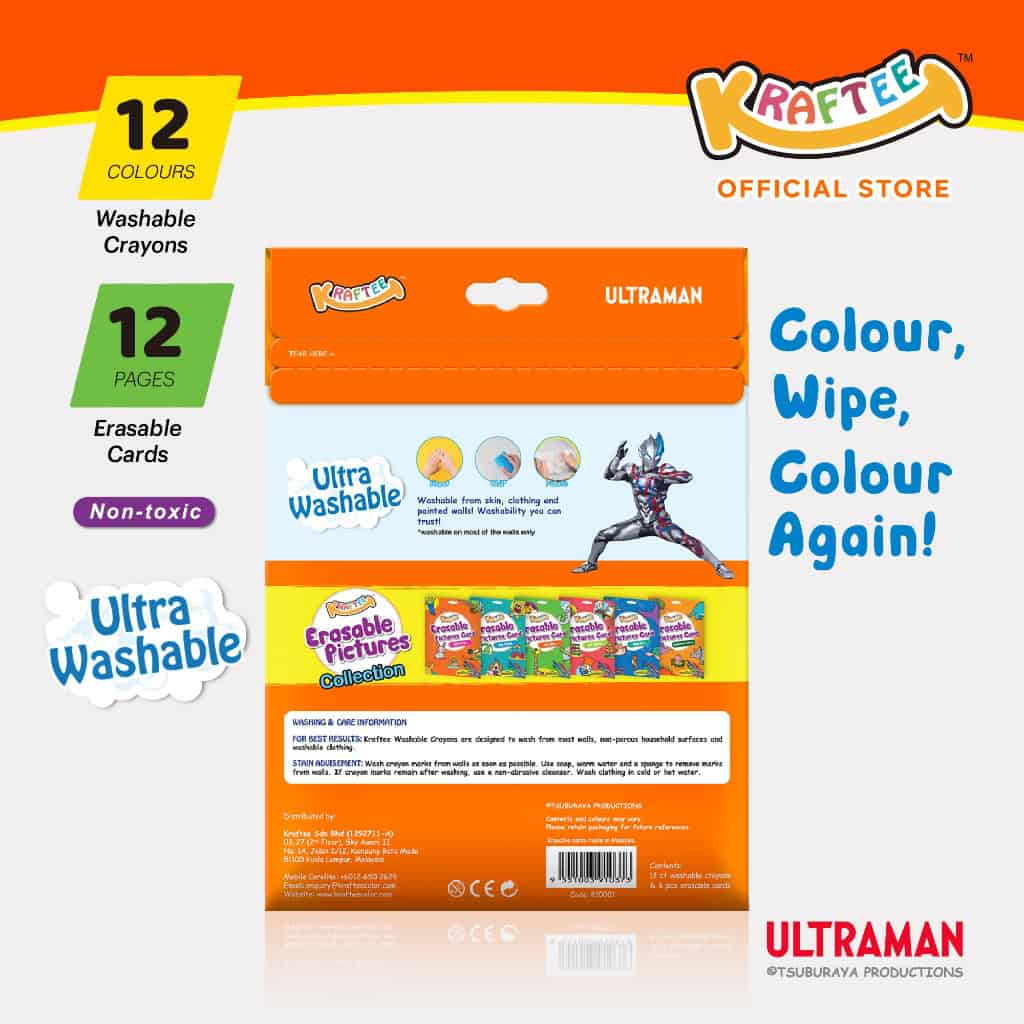 kraftee ultraman blazar (mini art) erasable cards with 12ct washable crayons