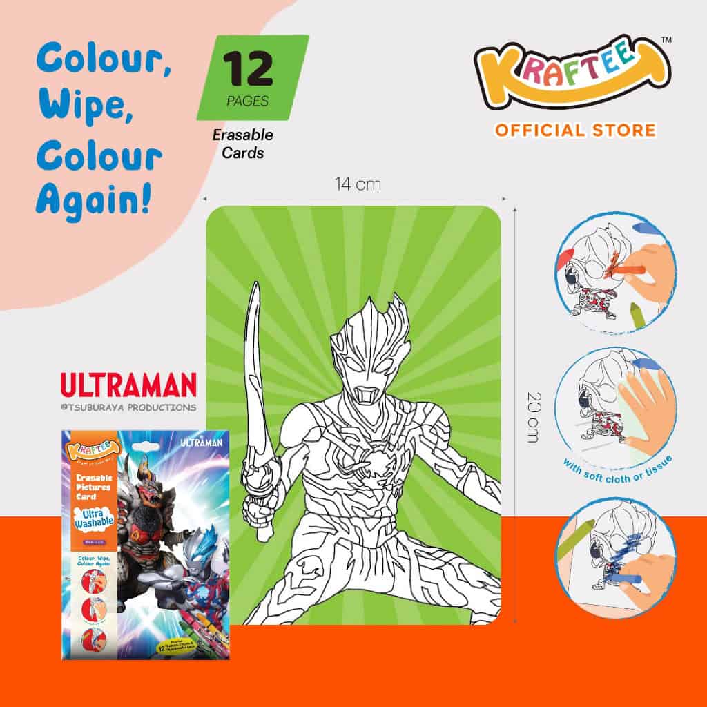 kraftee ultraman blazar (mini art) erasable cards with 12ct washable crayons