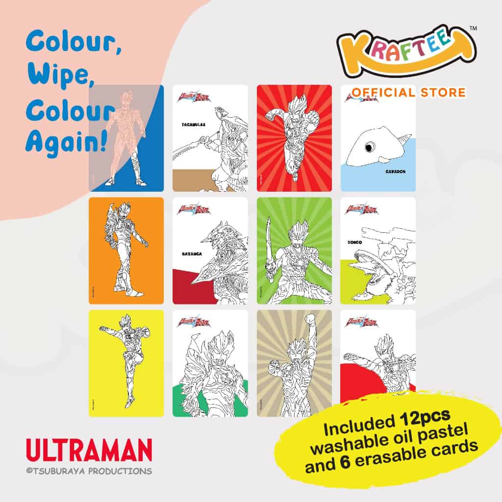 kraftee ultraman blazar (mini art) erasable cards with 12ct washable crayons