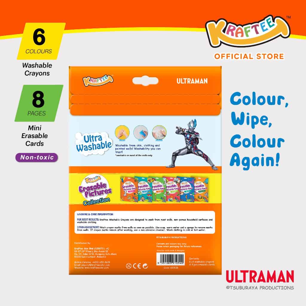 kraftee ultraman blazar & kaiju with 6ct washable crayons (mini pack)