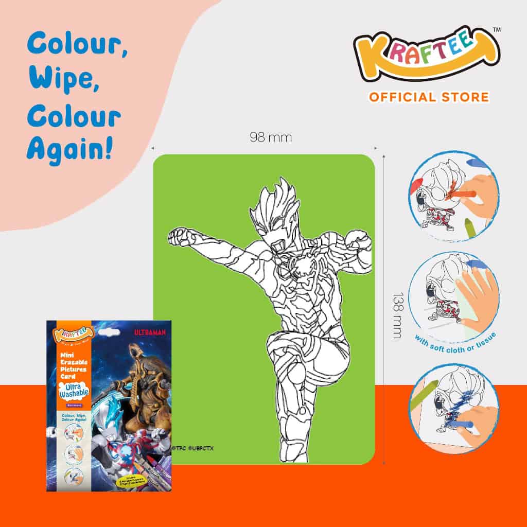 kraftee ultraman & kaiju (mini art) with 6ct washable crayons (mini pack)