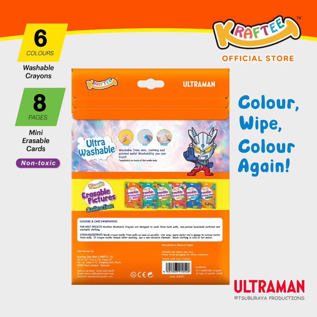 kraftee ultraman mix (mini art) with 6ct washable crayons (mini pack)