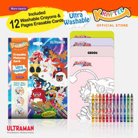 kraftee ultraman & kaiju (mini art) erasable cards with 12ct washable crayons