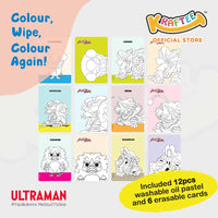 kraftee ultraman & kaiju (mini art) erasable cards with 12ct washable crayons