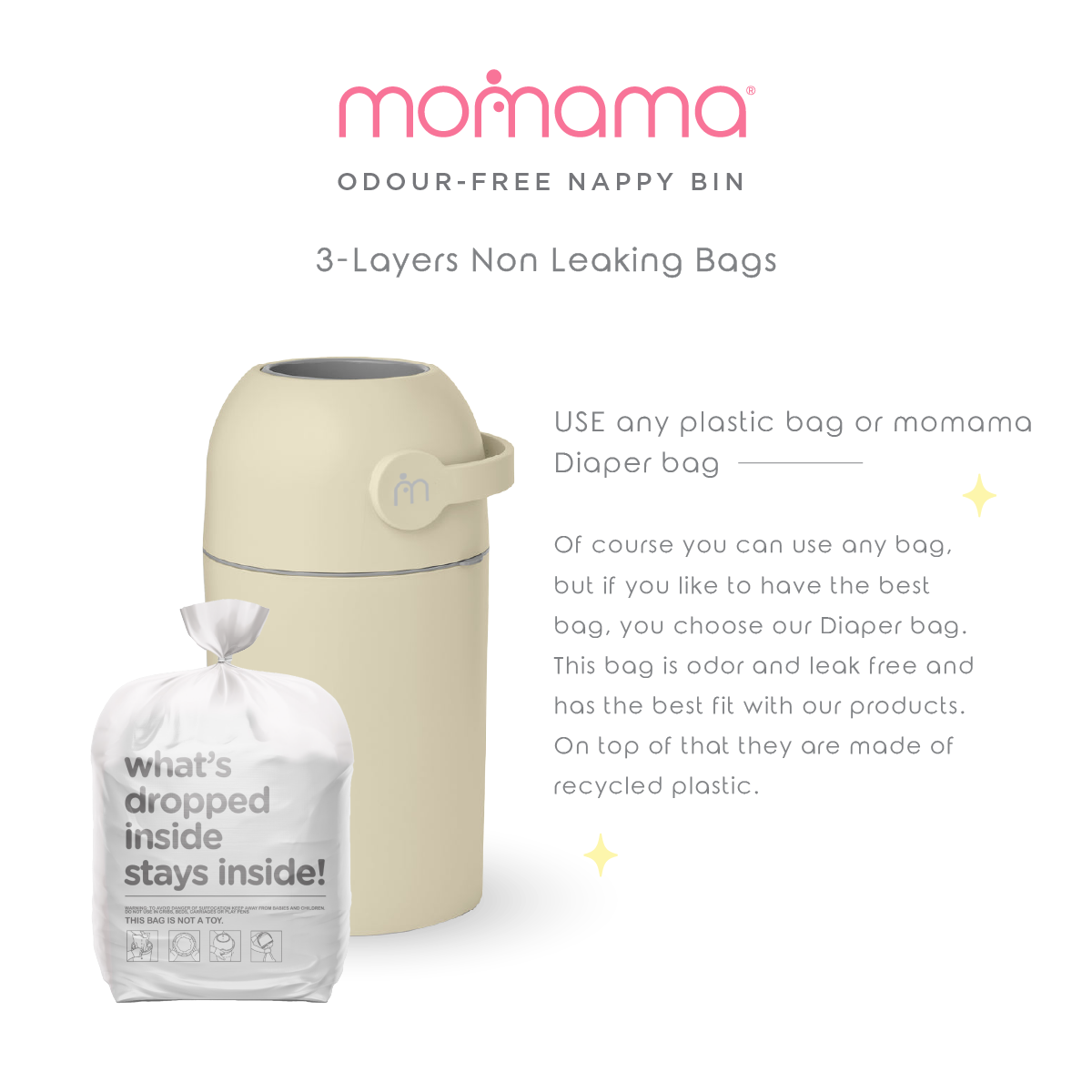 Momama Odour Free Nappy-Bin (Beige)