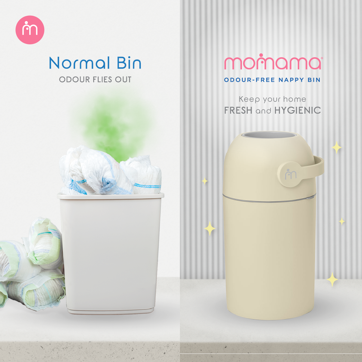 Momama Odour Free Nappy-Bin (Beige)