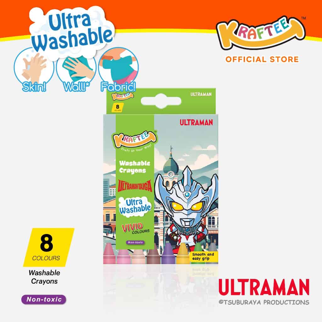 kraftee 8ct washable crayons – ultraman taiga