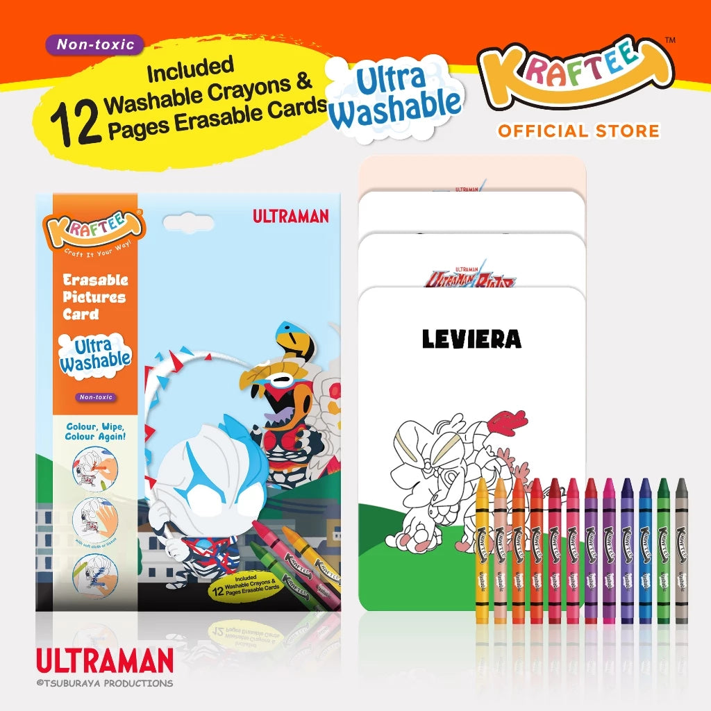KRAFTEE ULTRAMAN BLAZAR (Mini Art) Erasable Cards with 12ct Washable Crayons