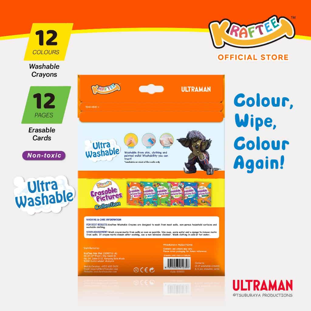 kraftee ultraman & kaiju erasable card set with 12ct crayons