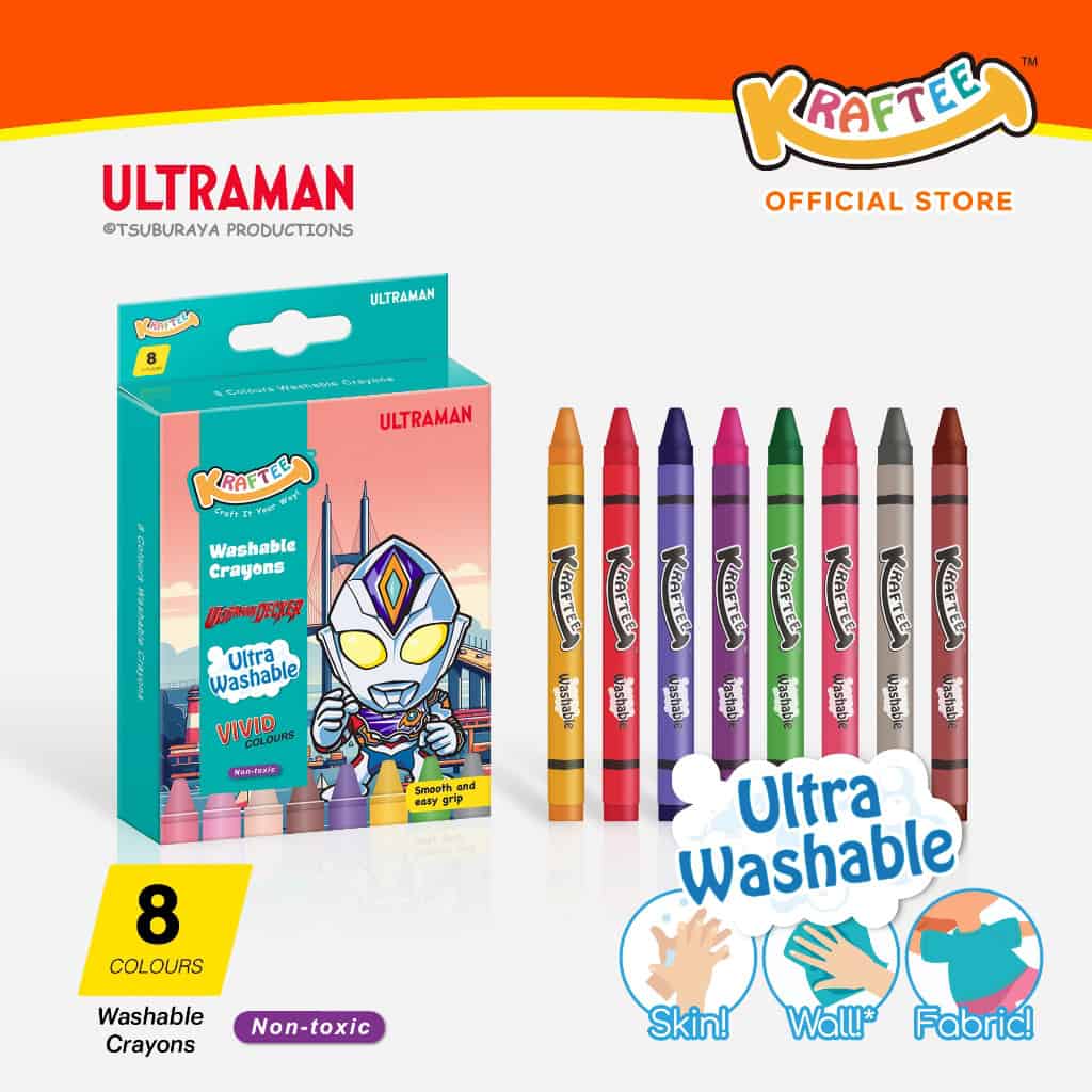 kraftee 8ct washable crayons – ultraman decker