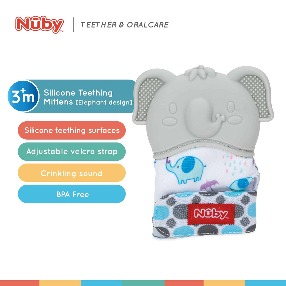nuby teething mittens silicone teether (elephant design)