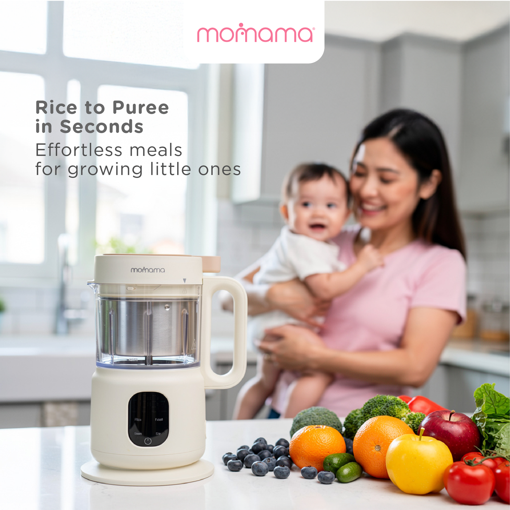 Momama® MiniMix 4-in-1 Baby Food Processor 宝宝辅食机 | Masak Bubur Bayi | Senang Mudah Cepat 4合1蒸煮搅拌加热解冻宝宝辅食机