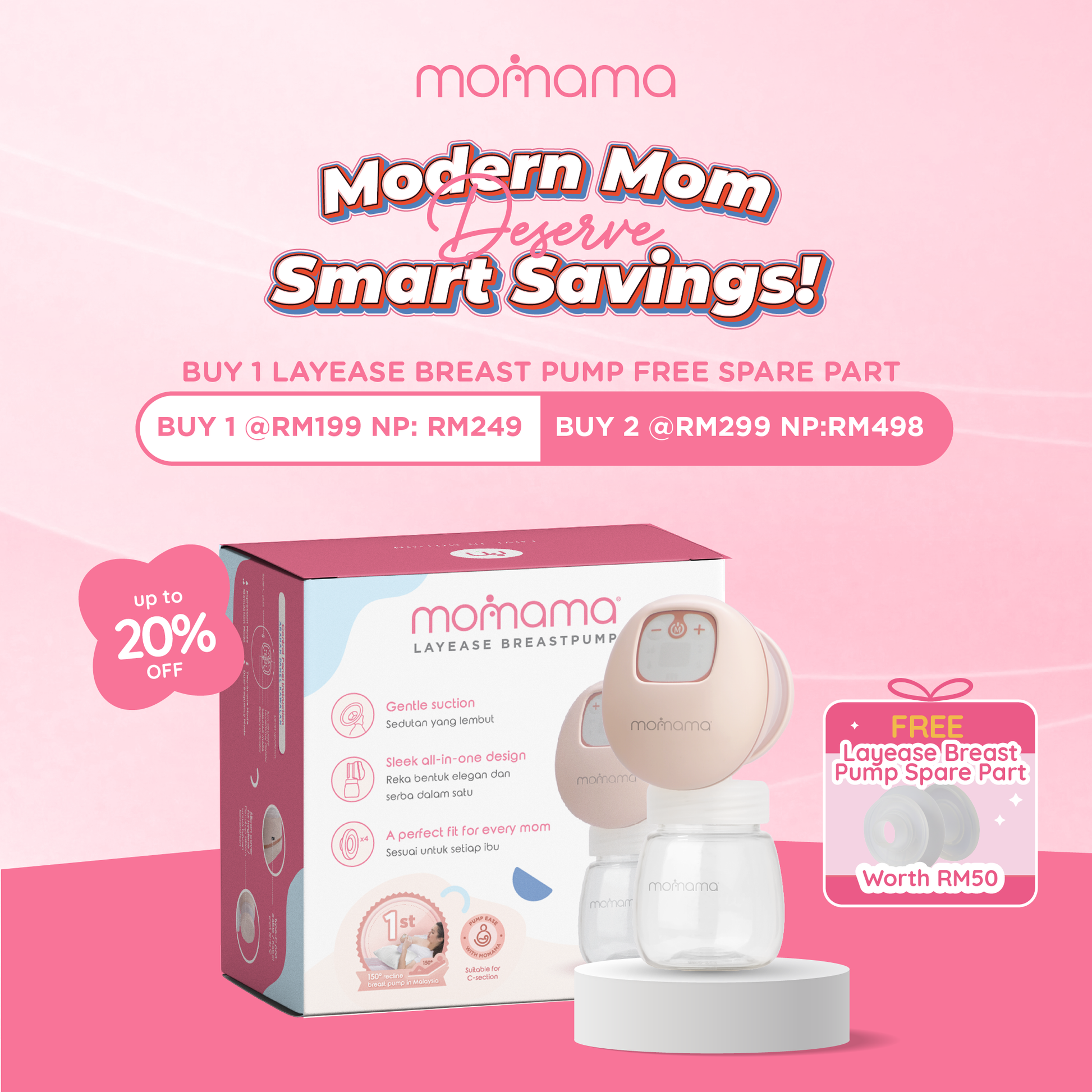 Momama LAYEASE Breast Pump Bundle – Includes Free Spare Part (Worth RM50!)