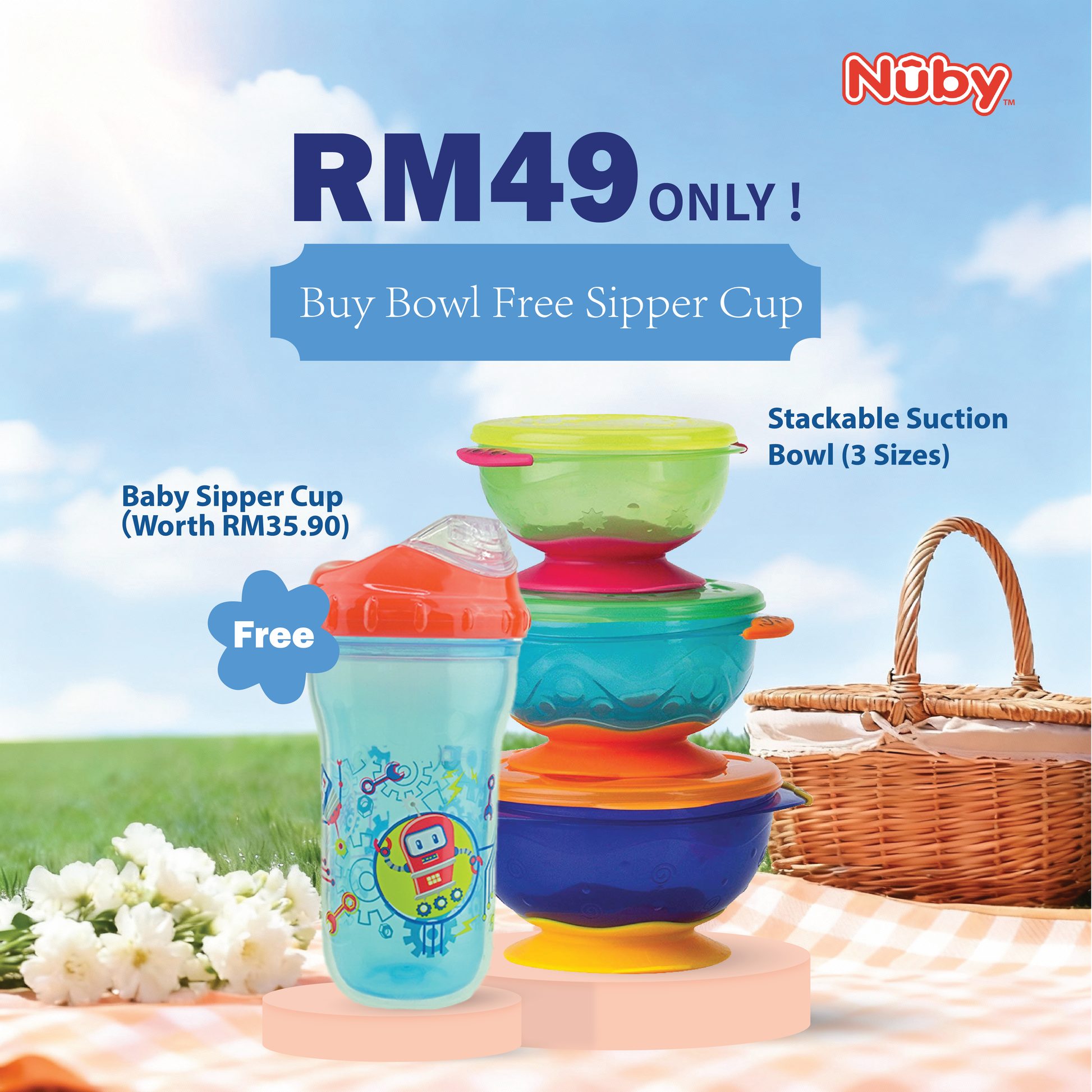 Buy Nuby Stackable Bowl FREE Nuby Sipper Top @ RM 49