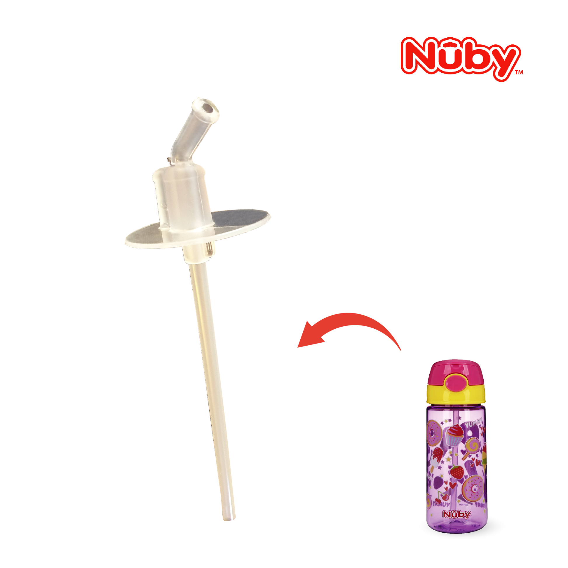Nuby 1pk Replacement Silicone Straw-Fits NB10563 Printed Tritan Flip-It Active Cup