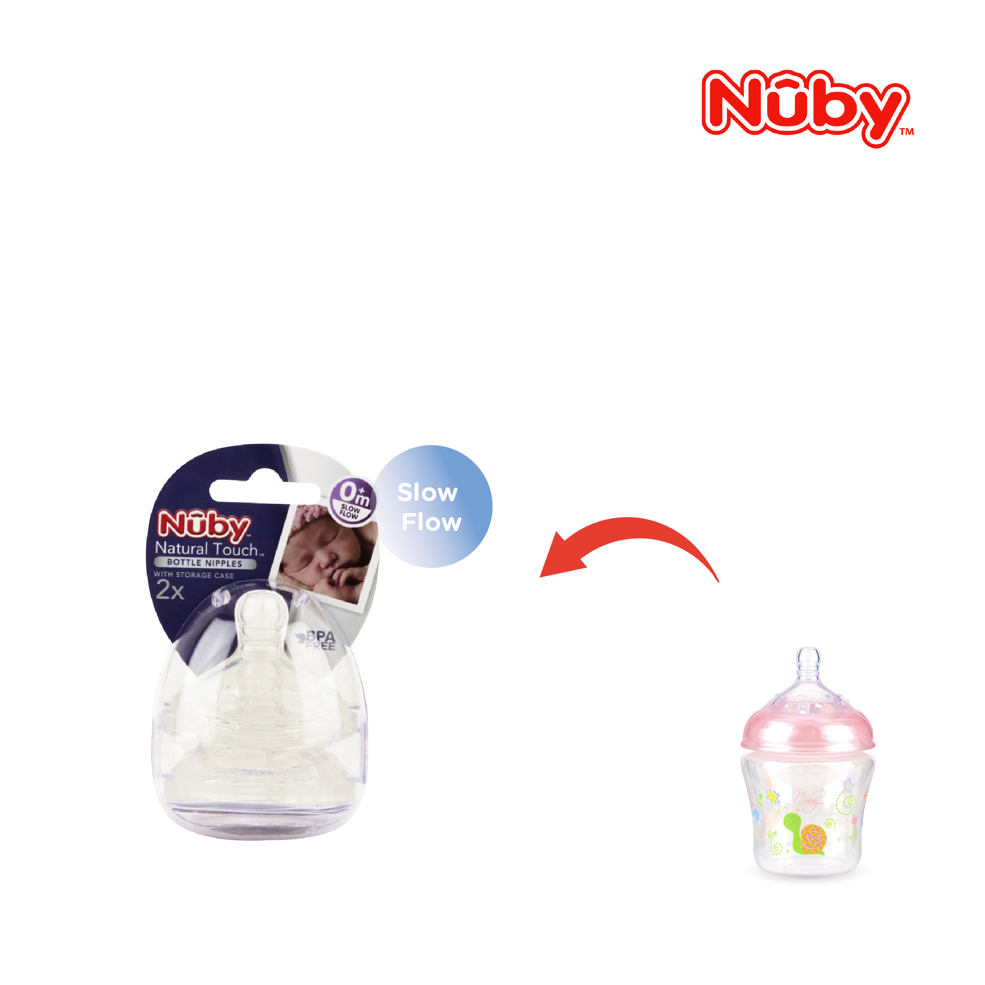 Nuby Natural Touch Silicone Replacement Nipples -Slow Flow (2pcs)
