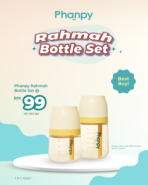 Phanpy Rahmah Bottle Set – 160ml & 240ml Anti-Colic PPSU Bottles