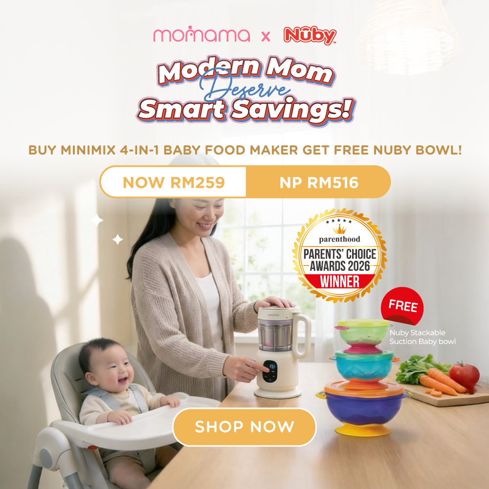 Modern Moms Deserve Smart Savings!" Get your baby mealtime set - Buy Momama Minimix 4-in-1 Foodmaker FOR RM 259