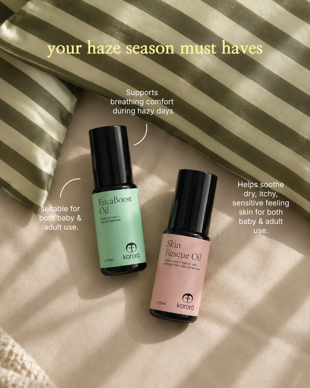 Korora Baby Haze SOS Kit | EucaBoost Oil + Skin Rescue Oil for Stuffy Nose & Dry, Itchy Skin