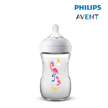 Philips Avent Natural Bottle Decorated Bottle 9OZ/260ML(Single Pack) -Flamingo Design