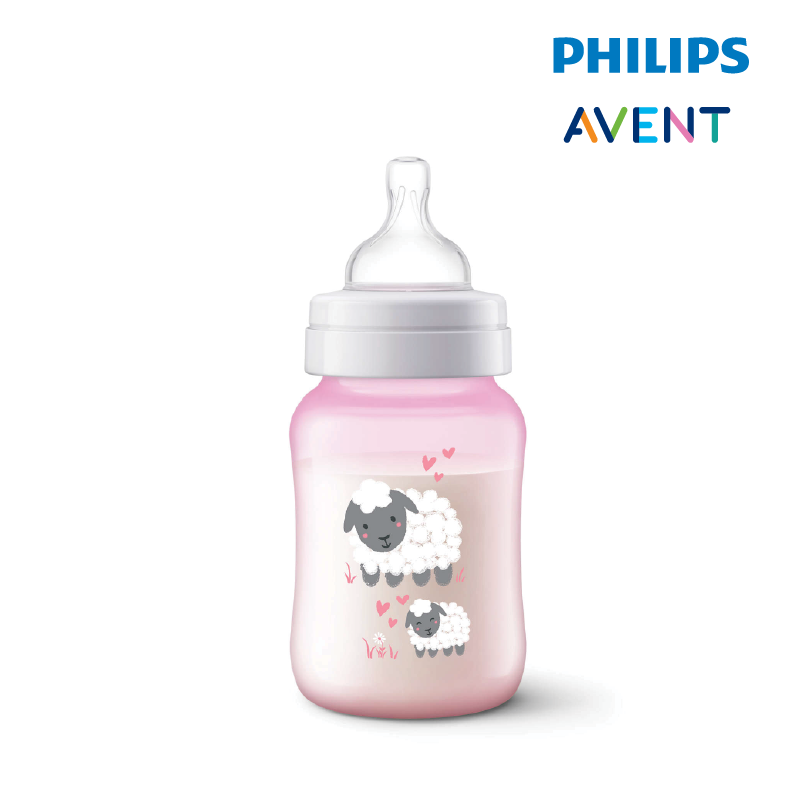 Philips Avent Anti-Colic (Pink) Decorated Bottle 9oz/260ml (Single Pack) - Sheep Design