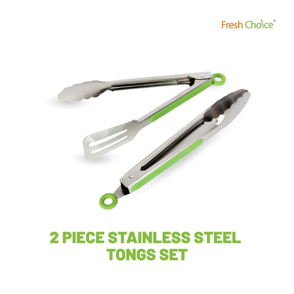 Fresh Choice 2 Piece Stainless Steel Tongs Set